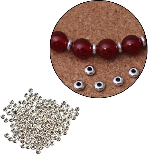 Wixine 200Pcs Round Silver Stainless Steel Spacer Beads DIY Jewelry Findings