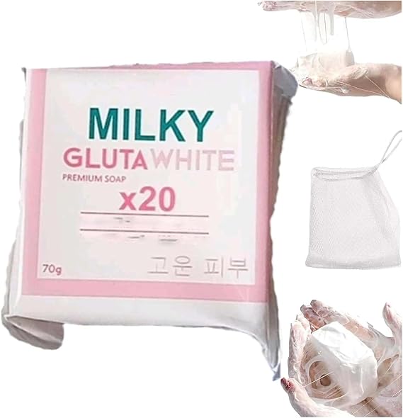 Milky Gluta White Soap 20x,Glutamilk Whitening Soaps,Gluta Milk Soap,Glutamilk Bar Soaps,Glutamilk Premium 𝐒𝐨𝐚𝐩 for Firming and brightening Skin,Deep Cleanse (1)