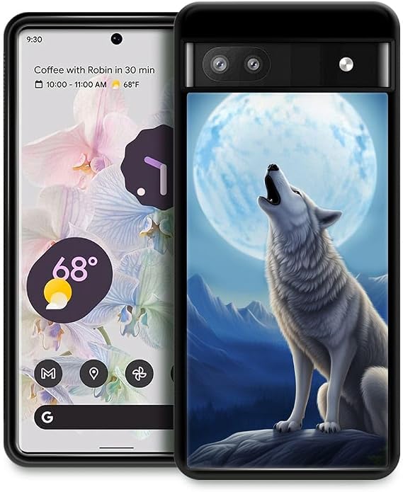 Compatible with Google Pixel 6A Case,Full Moon Wolf Howl Amazing Pattern Design Shockproof Anti-Scratch Hard PC Back Case for Google Pixel 6A Case