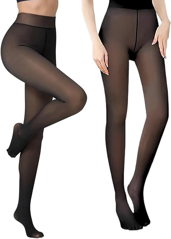 Fleece Lined Tights For Women, Panty Hose Women's Control Top, Fake Translucent Thick Thermal Sheer Tights