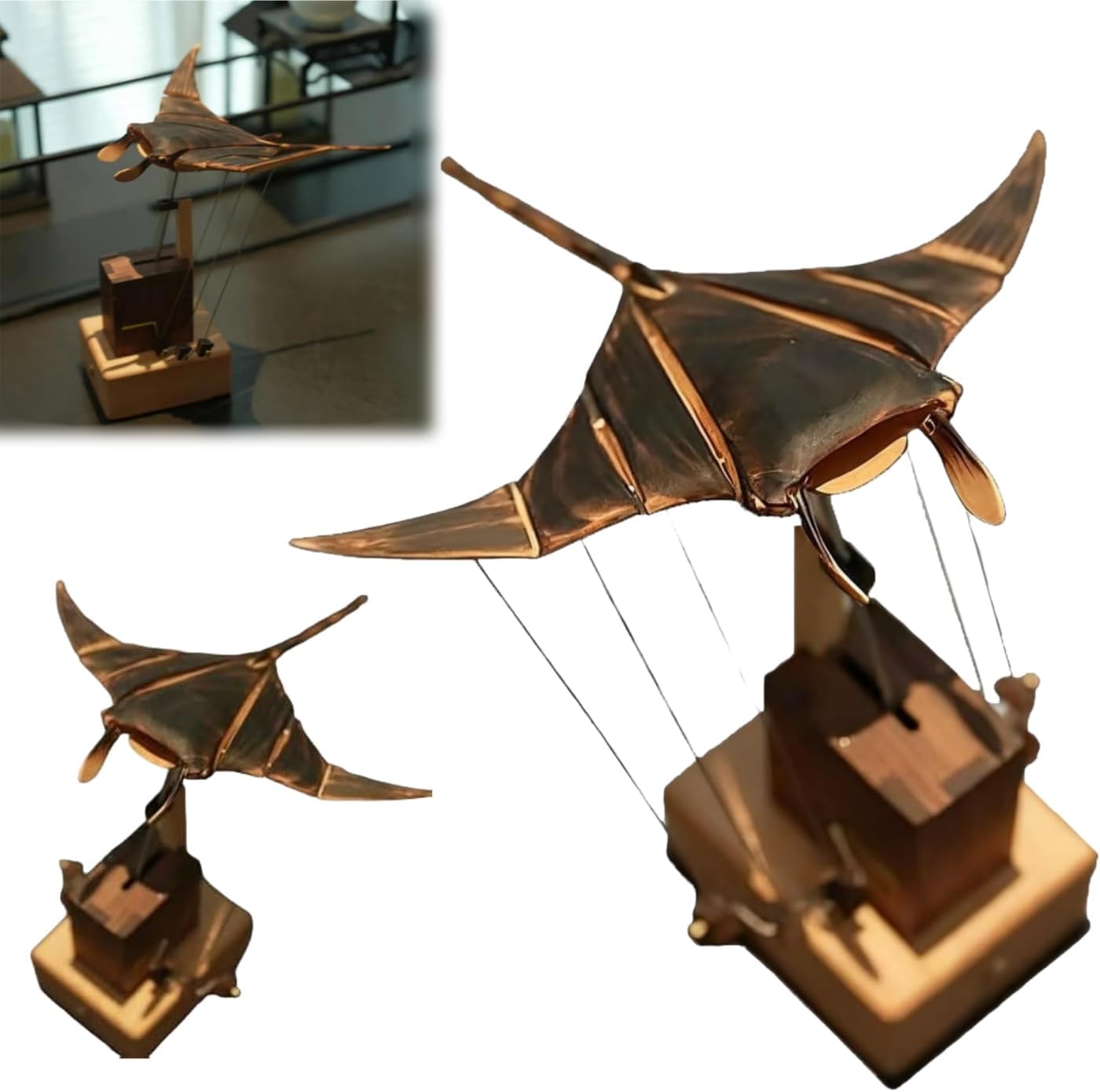 Handmade Wooden Electric Bionic Manta Ray Ornament, Mechanical Manta Ray Automaton with Lifelike Swimming Motion, Unique Mechanical Ocean Decoration for Desk Home Office