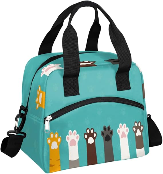 Cute Cat Paw Print Insulated Lunch Bag for Women/Men Lunch Box with Adjustable & Removable Shoulder Strap Cooler Bag for Boys Girls Reusable Tote Lunch Box for Work Picnic Office Camping