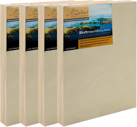 Da Vinci Pro Birch Wood Panel 1-5/8 Deep 8x10 4-Pack - Fine Textured, Warp Resistant, Lightweight & Rigid Perfect for Mounting Sanded Pastel or Watercolor Paper, Linen or Canvas