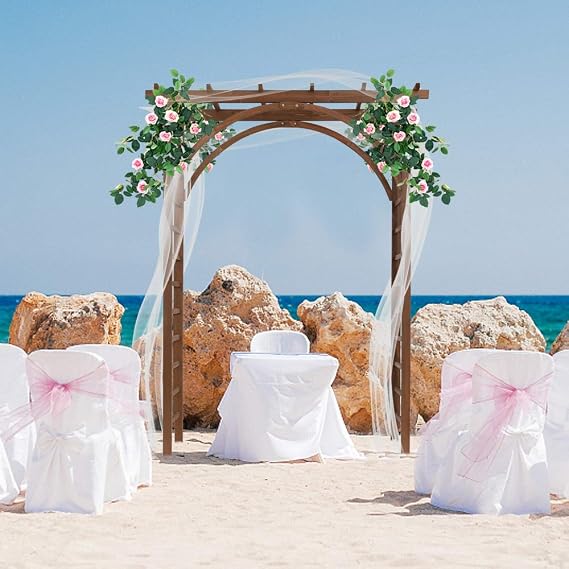 7FT Garden Arch, Dark Brown Wood Arch Arbor, Courtyard Wood Arch for Various Climbing Plant, OutdoorArchway Wedding Ceremony Party 63" L x 23.62" W x 85" H