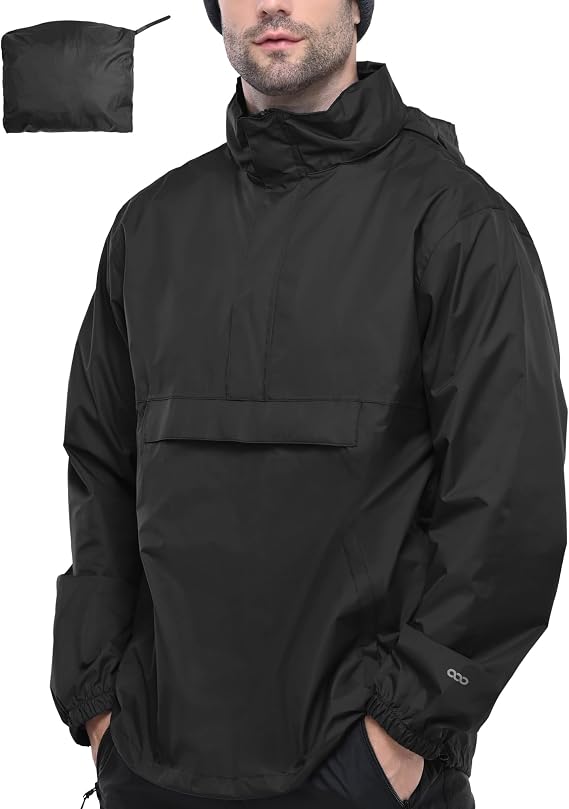 33,000ft Men's Pullover Rain Jacket Waterproof with Hood Packable Raincoat