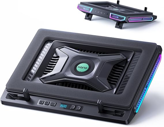 2024 New Arrival - Powerful Fan llano V10 Laptop Cooling Pad with Cooling Fan and Cooling Stand Turbo Boost Technology/Air Cooling/Airflow Adjustment/RGB Light/USB Hub/Dust Protection Fast Cooling