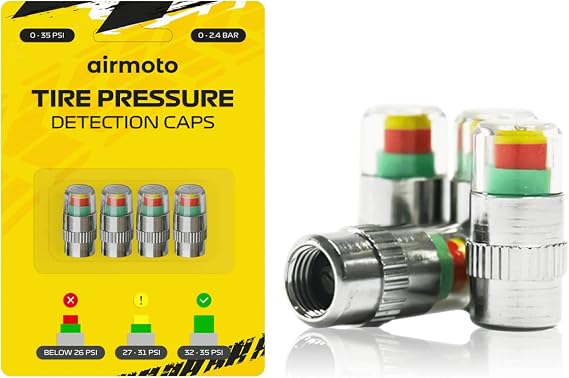 Airmoto Tire Pressure Caps, Easy 3 Color Tire Pressure Monitor Valves, 4pcs