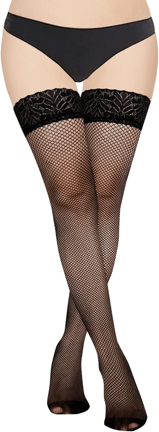 Benefeet Sox Women Thigh Highs Fishnet Stockings Lace top Sexy Stay Up Mesh Stockings with Silicone Non-slip Hollow Out