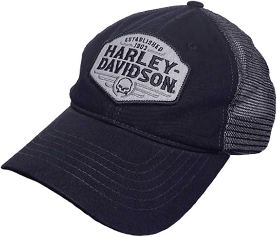 Harley-Davidson Men's Buckle Skull Adjustable Snapback Mesh Trucker Hat - Black