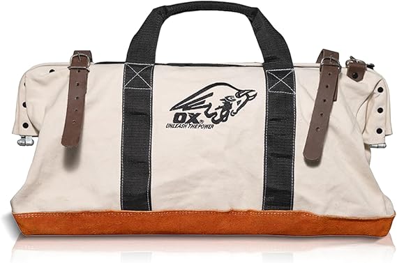 OX Canvas Tool Bag - 24 Inch Masonry Tool Bag - Heavy Duty Leather Straps