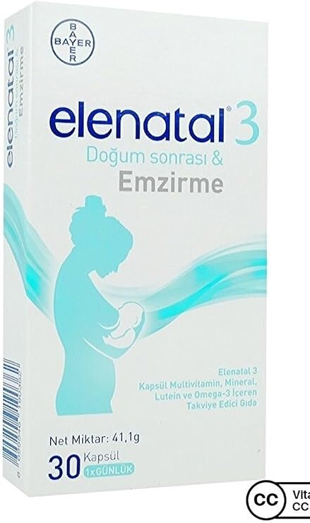 Bayer Elenatal 3 Doğum Sonrası & Emzirme, 30 Kapsül, Multivitamin, Mineral, Lutein ve Omega-3