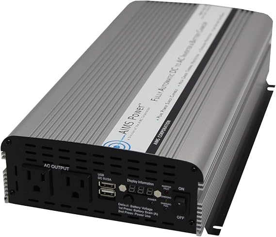 AIMS 1500 Watt 12V Modified Sine Inverter Charger w Transfer Switch 120V