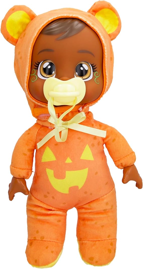 Cry Babies Tiny Cuddles Enchanted Bonnie 10.8" Soft Plush Body Baby Doll, Pumpkin Themed Halloween Outfit, Cries Real Tears