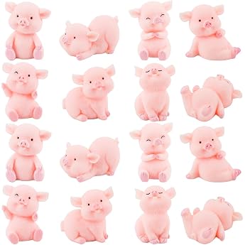 Pack of 16 Lucky Pig Figures Pink Lucky Charm Mini Pig Decoration Pigs Miniature Ornaments Lucky Charm New Year's Eve Resin Pig Cake Toppers for DIY Crafts New Year's Eve Party Set