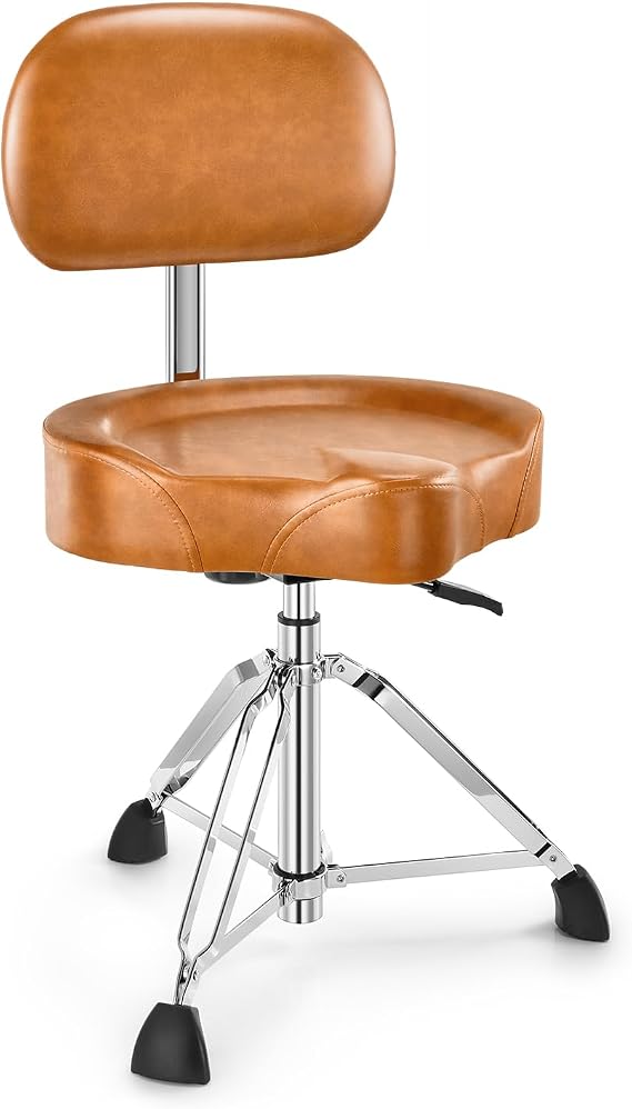 Donner Drum Throne with Backrest, Heavy Duty Hydraulic Drum Stool Height Adjustable, Motorcycle Style Drum Seat Saddle Drum Throne for Adults Drummers (Brown)