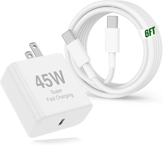 45W iPhone 17 16 15 Pro Max Charger Fast Charging,1Pack USB C Fast Charger Block with Long 6FT C to C Cable for Apple 17 Pro Max/16 Pro/15/iPad 13th,for Samsung S24 S25 Ultra