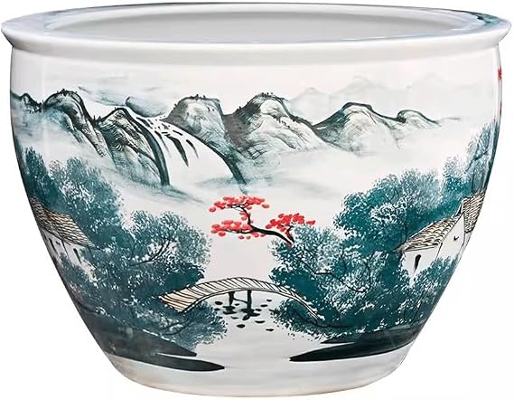 Fish Bowl Ceramic Fish Tank, Water Lily Bowl, Lotus Flower Pot, Goldfish Turtle Tank, Courtyard Rice Tank, Fish Basin Aquarium, One Color-XL