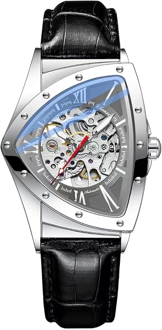 Tiong Triangle Skeleton Men's Mechanical Automatic Watches, Stainless Steel Strap Sports Men's Watch