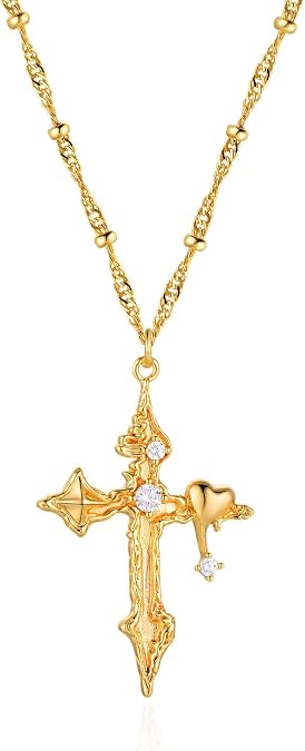 Fettero Cross Pendant Necklace for Women Necklace 14K Gold Plated Adjustable Chain Necklace Dainty Faith Necklace Simple Gold Cross Pendant Necklace Classic Expand Necklaces