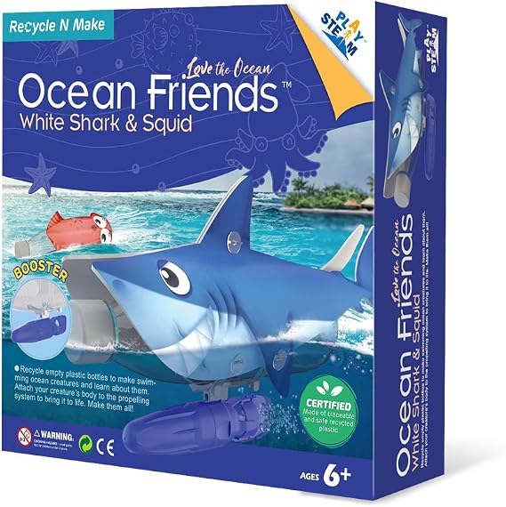 White Shark & Squid Set with Underwater Propelling System