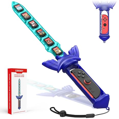 Nintendo Switch Accessories, Skyward Sword Grip with Built-in 12 Game Card Holder, Compatible with Switch 2/1/OLED Controller, for legend of zelda: Skyward Sword HD & tears of the kingdom, Switch Sports Chambara