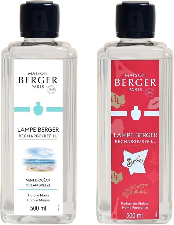 MAISON BERGER - Duo Sweet - Lolita Lempicka Sweet & Ocean Breeze - Lampe Berger Fragrance Refill for Home Fragrance Oil Diffuser - Air Freshener - 2 x 16.9 Fluid Ounces - 1 Liter