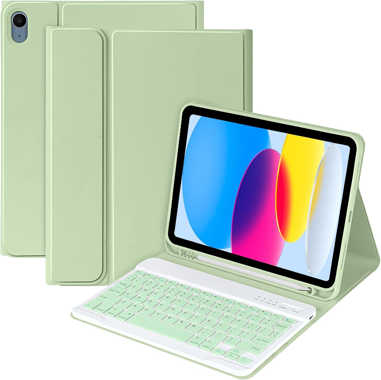 MMK iPad A16 Case 2025, 11, iPad 10th Generation Case with Keyboard 2022, 10.9, Wireless Detachable Keyboard, Pencil Holder Green