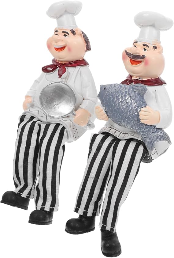 2pcs Chef Figurine Decor Whimsical Fat Chef Statue for Kitchen Decor Living Room Bedroom