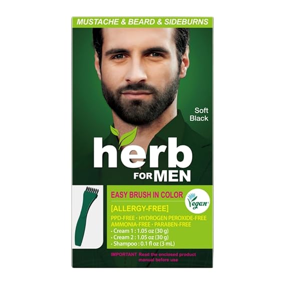 Herb for Men Mustache & Beard Dye (Soft Black, 1 Pack)