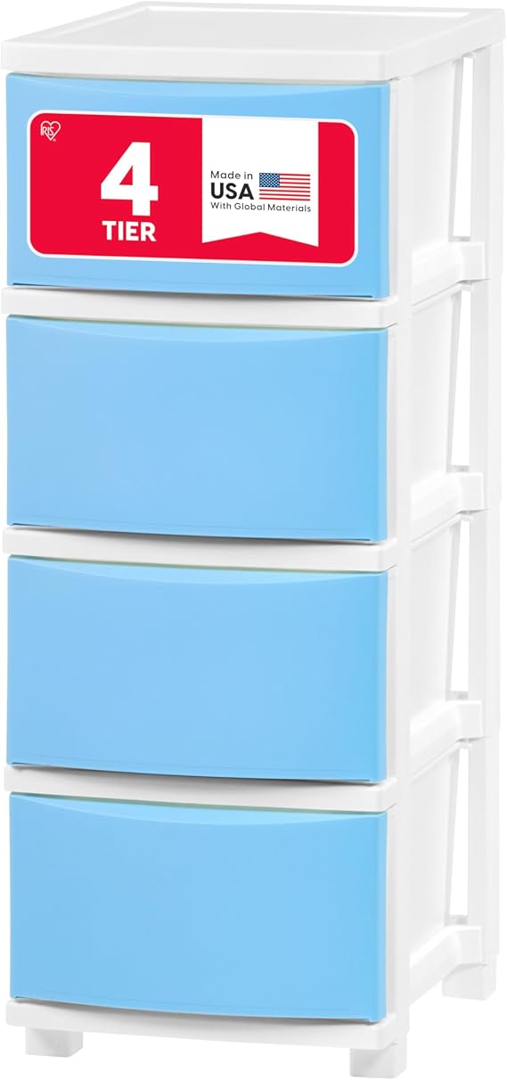 IRIS USA 4-Drawer Slim Narrow Storage Organizer, Blue Matte Front