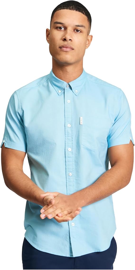 Ben Sherman Mens Signature Oxford Short Sleeve Shirt - Blue - L