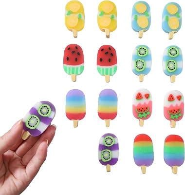 HILAZA 16pcs Cute Ice Cream Erasers for Kids, Kawaii Jelly Fruit Food Erasers Bulk for School Classroom Rewards Party Favors
