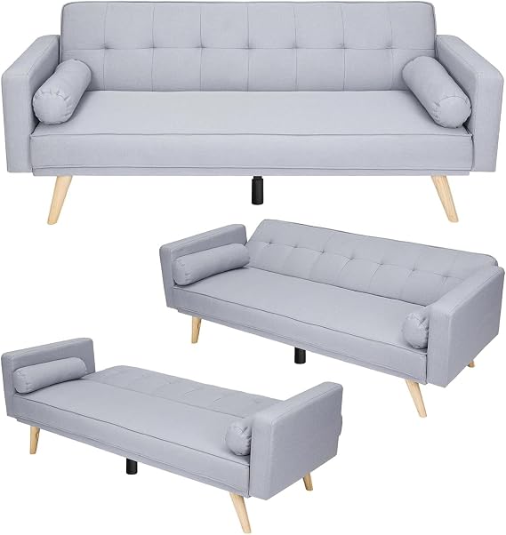 Sofa Beds 3 Seater Sofas with Upholstered Convertible Sofas & Couches Couch Adjustable Angle Sofas with Metal Legs for Living Room/Spare Room/Guest Room Light Gray