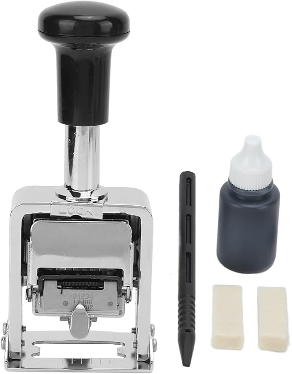 Number Stamp, 5 Digit Automatic Jump Numberer, Professional Self Inking Zinc Alloy Numbering Machine with Ink for Document Identification Numbers, Date, Serial Number, Tickets