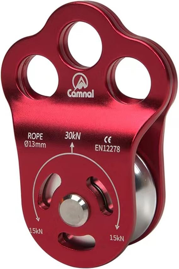 Climbing Pulley, 30KN Three Holes Ball Bearing Single Pulley | Rock Climbing Pulley for 13mm Rope Hauling, Rock Climbing, Rescue Applications, Zipline Sports Etc