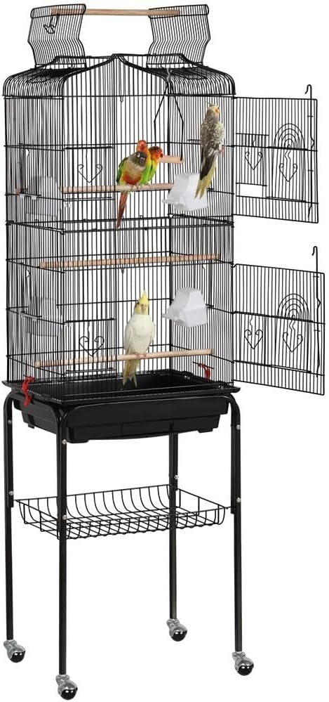 Yaheetech 64'' Open Top Bird Cage for Parakeets & Cockatiels, Black