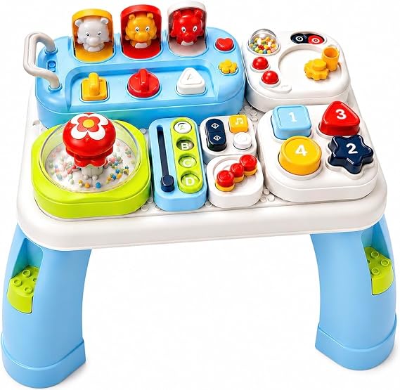 AMAYO - Baby Aktivitätstisch Montessori ab 9-36 Monate – Interaktiver Babys Entdeckertisch Spieltisch mit Motorikspielzeug Musik & Lernspielen – Lernspielzeug oder Geschenk für Babys & Kleinkinder