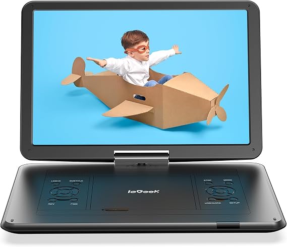 ieGeek 17.5" Portable DVD Player with 15.6" Swivel HD Large Screen, 6 Hrs 5000mAH Rechargeable Battery, High Volume Speaker, Support USB/SD Card/Sync TV, Car Charger, Remote Control,No Region Restrict
