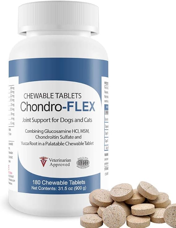 Chondro-Flex Joint Supplement for Dogs & Cats - Glucosamine, Chondroitin, MSM & Ester-C Formula - Supports Hip & Joint Health, Mobility & Cartilage Support - 180 Chewable Tablets