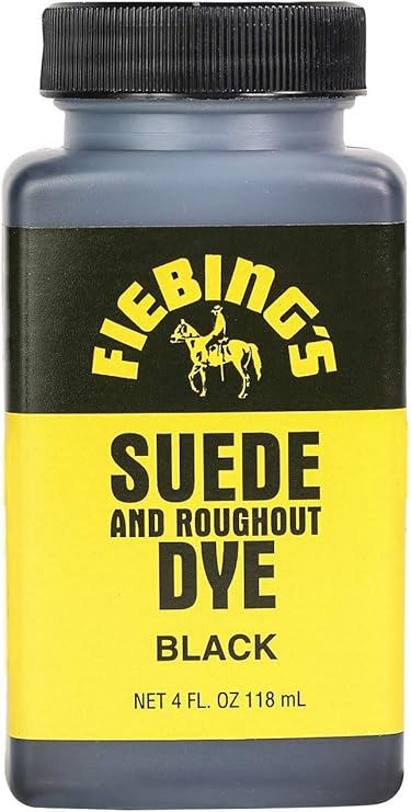 Fiebing's Black Suede Dye (4 oz) - Recolor, Brighten & Restore Suede & Roughout Leather Shoes, Furniture, Purse - Includes Wool Dauber for Easy Application - Flexible When Dry, Won't Crack or Peel