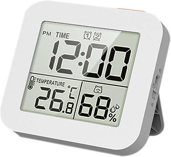 Waterproof Shower Clock, Digital Shower Timer Bathroom Clock with Alarm, LCD Screen Thermometer Hygrometer Clock Bathroom, Kitchen, Toilet