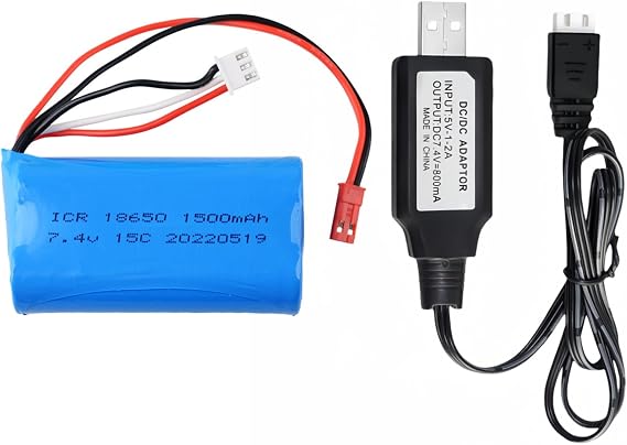 7.4V 1500Mah 15C JST Plug li-on Battery with 2s USB Charger for HUANQI 948 955 956 957 848 848B 827B 823 Double Horse 9101 9053 MJX F45 T23 T55(Old Version) RC Car Helicopter Boat Car