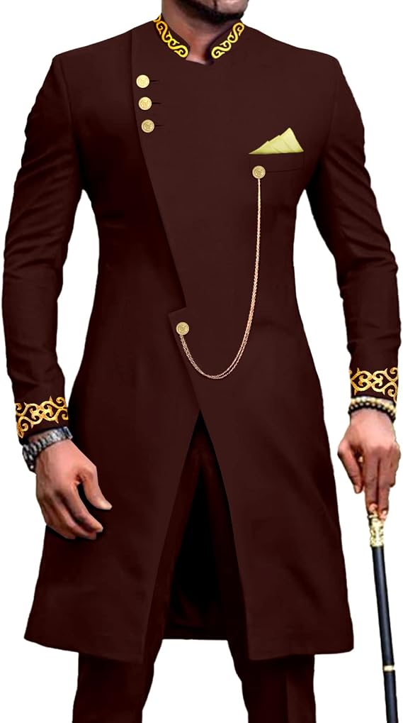 African Suits for Men Dashiki Embroidery Jackets and Pants 2 Piece Set Slim Fit Formal Outfits Wedding