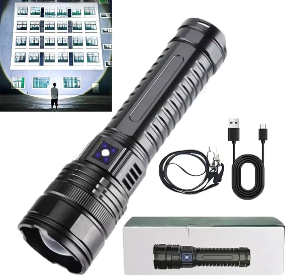 3000 Lumen Rechargeable White Laser Zoom Tactical flashlights high Powered Camping Essentials Accessories Gear Bright Torch Hiking in The World 6000MAH