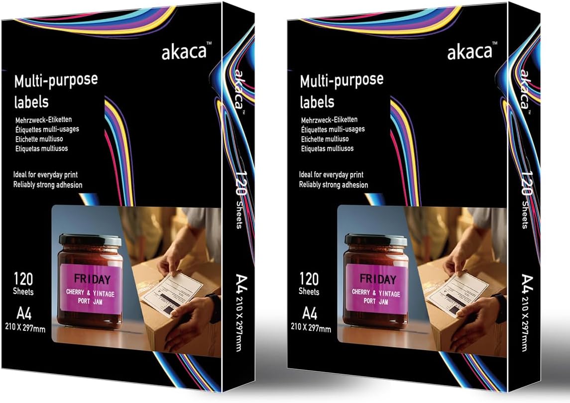 A4 Printable Matte Adhesive Paper, 240 Sheets, Adhesive Labels for Laser & Inkjet Printers, 1 Label Per Sheet, 210 x 297 mm