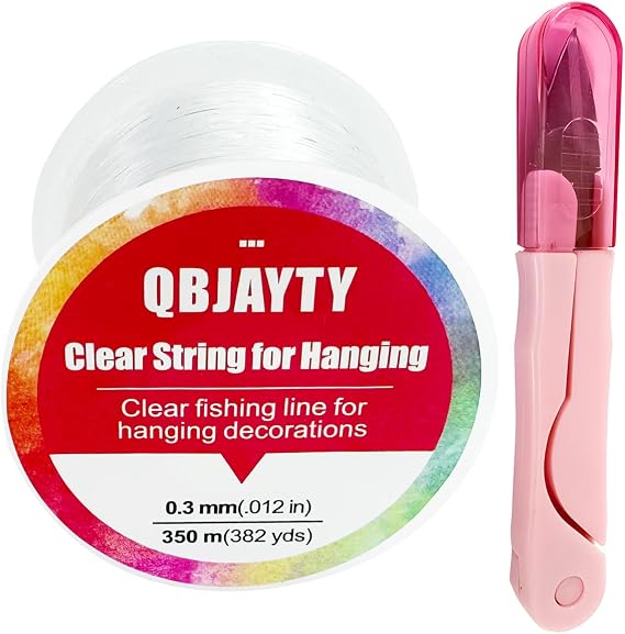 0.3mm Clear String for Hanging, QBJAYTY 382 Yards Clear Fishing Line Wire for Hanging Decorations, Invisible Hanging Wire for Crafts (0.3mm Clear)