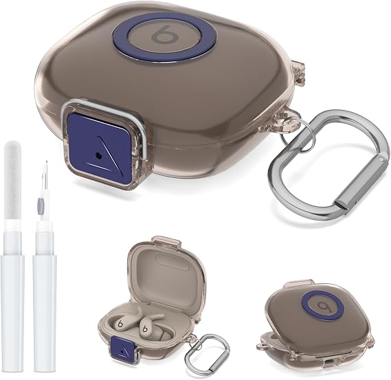 Protective Cover for Powerbeats Fit Case with Secure Lock, Shockpoof Clear Case Compatible with Beats Powerbeats Fit Earbuds (2025) Accessories with Cleaner Kit & Keychain (Clear Grey)