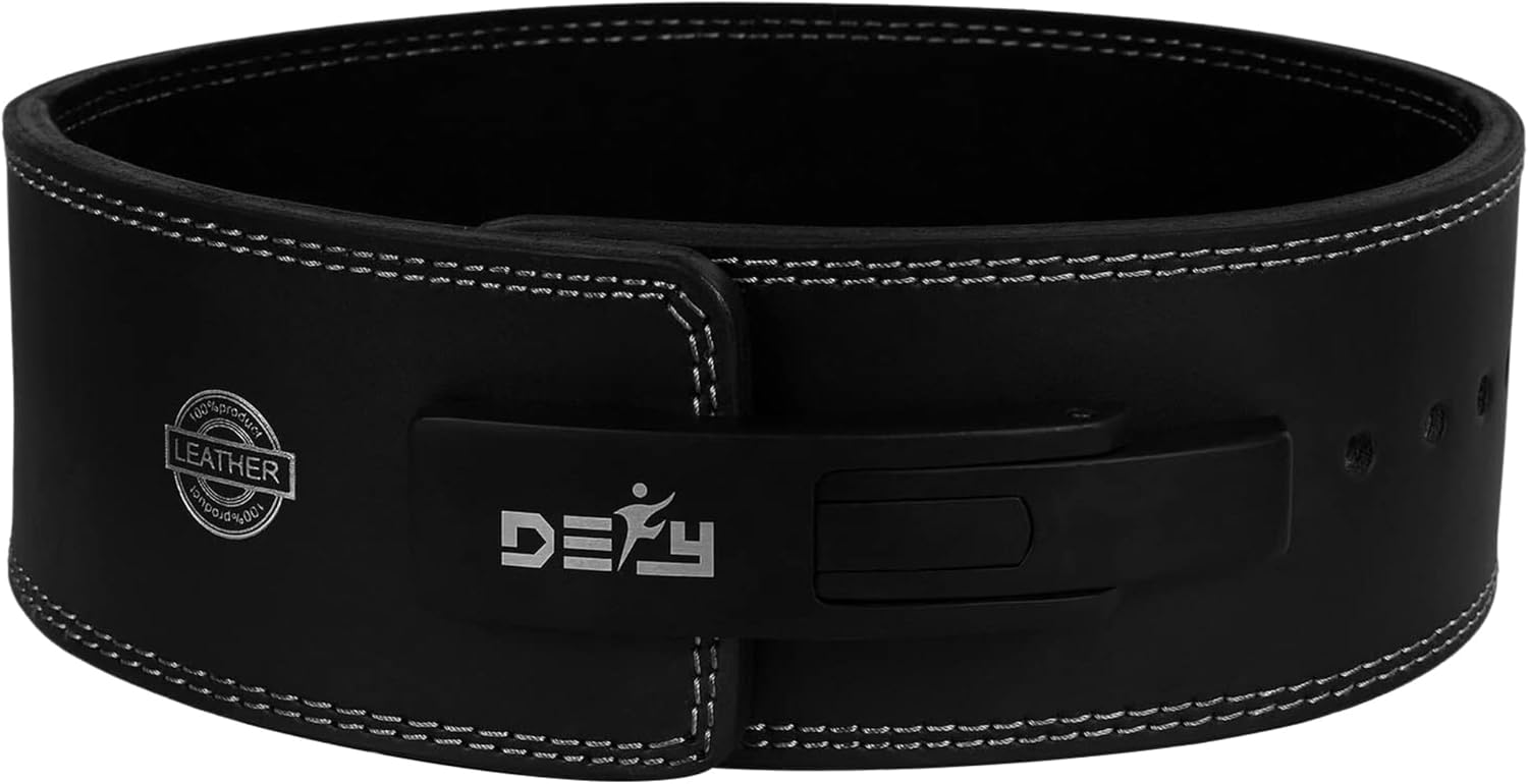DEFY Weight Lifting Lever Belt - Pure Leather 10MM Weightlifting Lever Belt - 4 Wide lever gym belt - Gym Training Belt IPF Powerlifting Belt For Men and Women