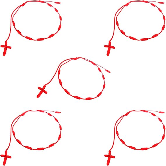 YouU Set of 5 Handmade Rosary Cross Bracelets, Pulseras Decenarios