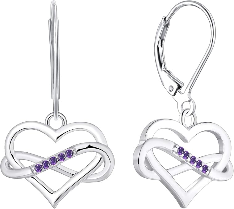 JO WISDOM Women Heart Infinity Earrings,925 Sterling Silver Leverback Dangle & Drop Earrings with 3A Cubic Zirconia with White Gold Plated